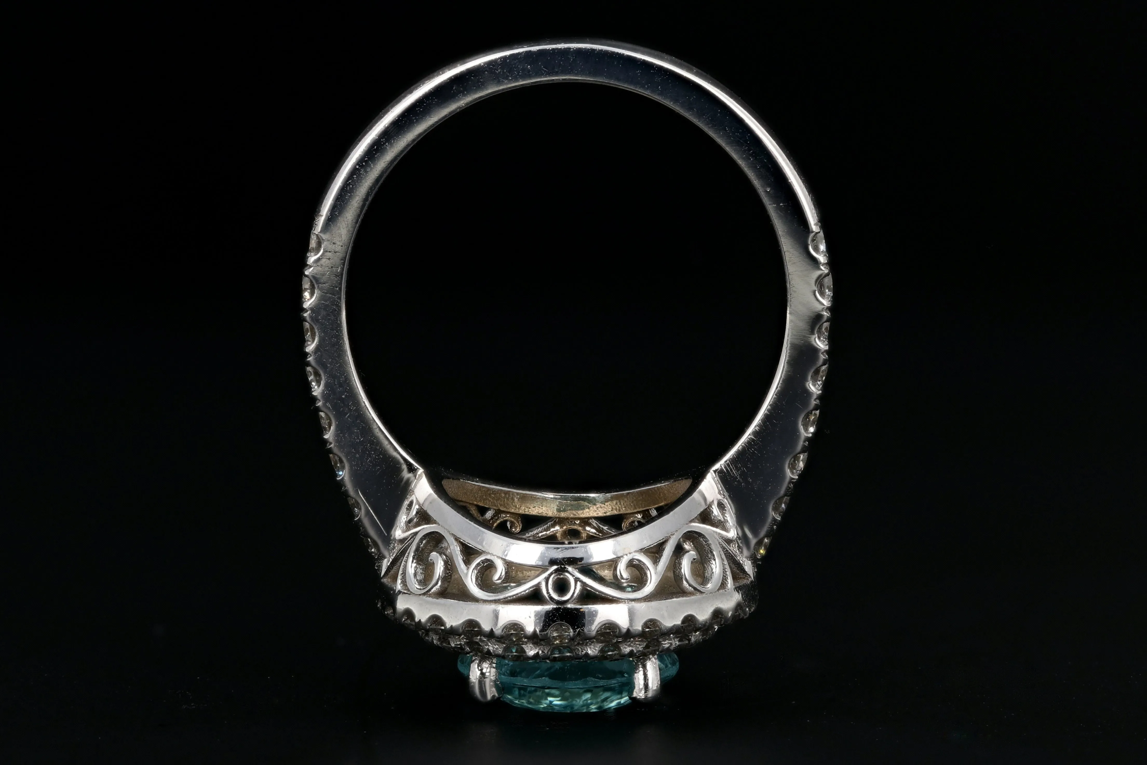 New 18K White Gold 3.29 Carat Paraiba-Type Tourmaline & Diamond Halo Ring AGL Certified