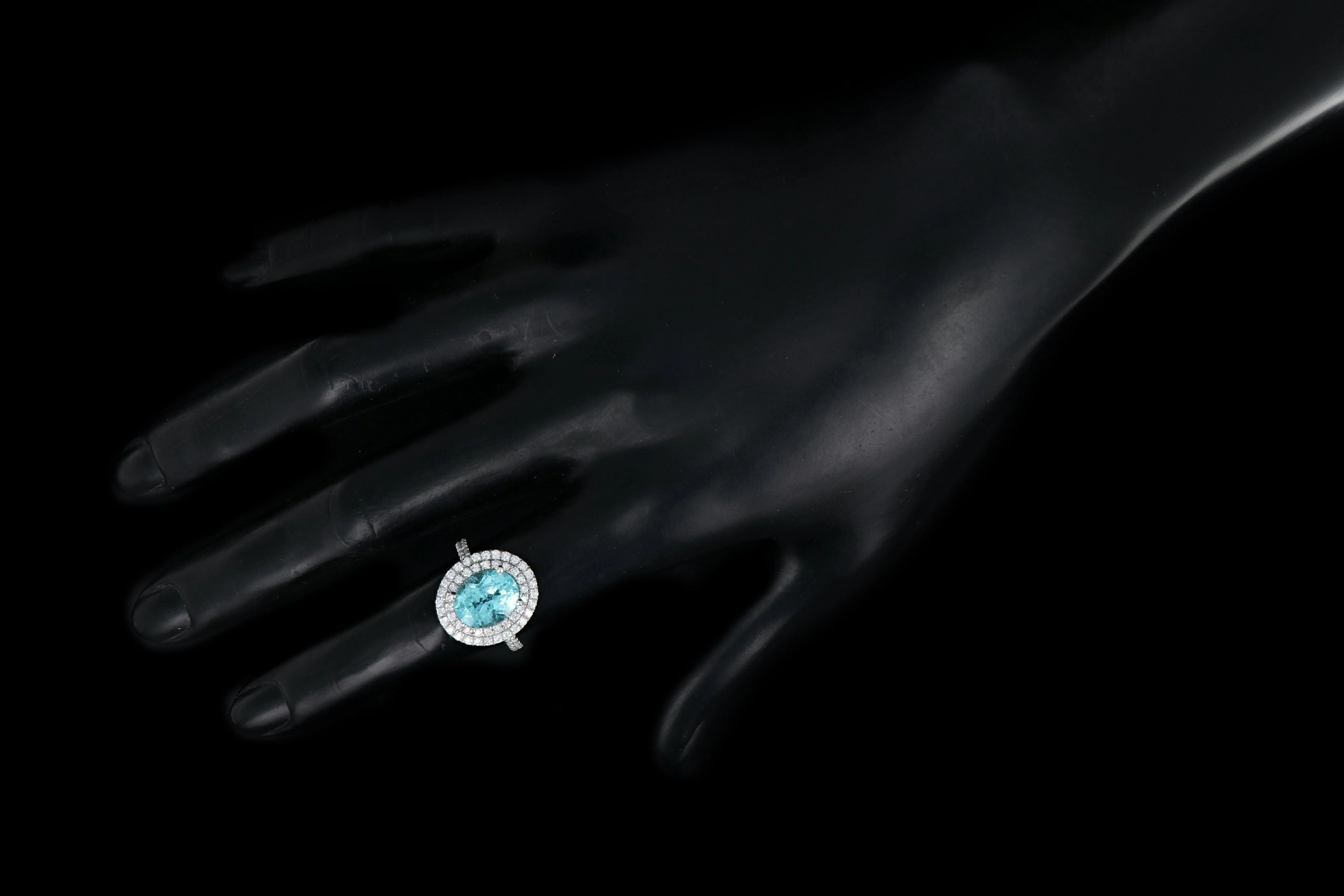 New 18K White Gold 3.29 Carat Paraiba-Type Tourmaline & Diamond Halo Ring AGL Certified