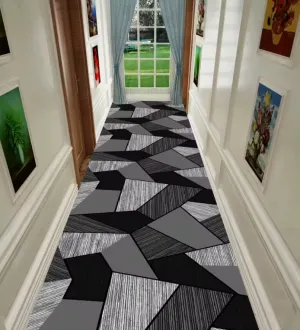 New Nordic Geometric Non Slip Hallway Runner in Blacks/Greys 2 Ft X 6 Ft