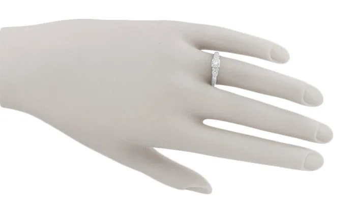 Noelle 1950's Mid Century Modern Fishtail Box Illusion Vintage Diamond Engagement Ring in 14K White Gold