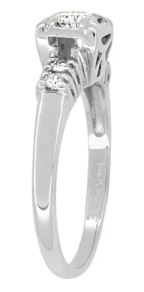 Noelle 1950's Mid Century Modern Fishtail Box Illusion Vintage Diamond Engagement Ring in 14K White Gold