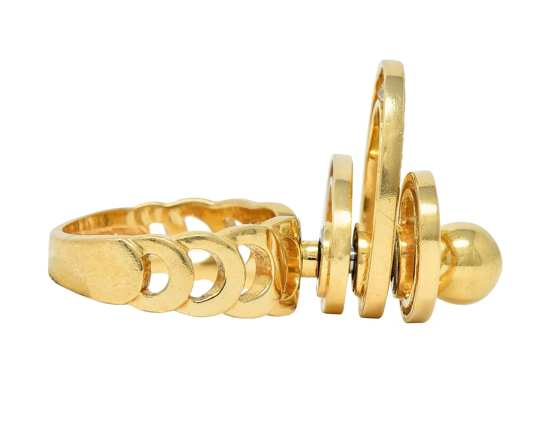 Norman Teufel Diamond 18 Karat Gold Arch Vintage Kinetic Fidget Spinning Ring