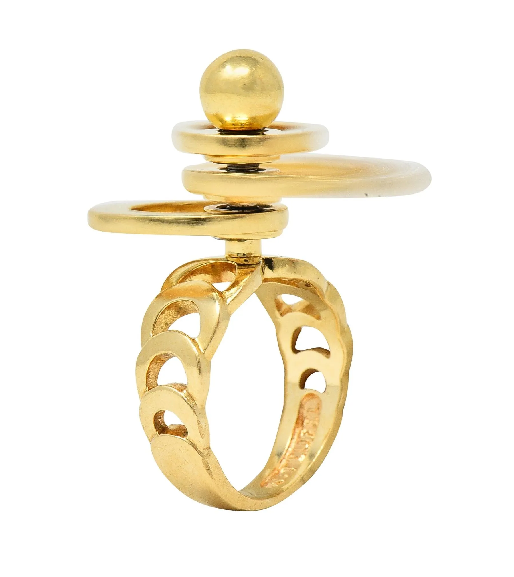 Norman Teufel Diamond 18 Karat Gold Arch Vintage Kinetic Fidget Spinning Ring