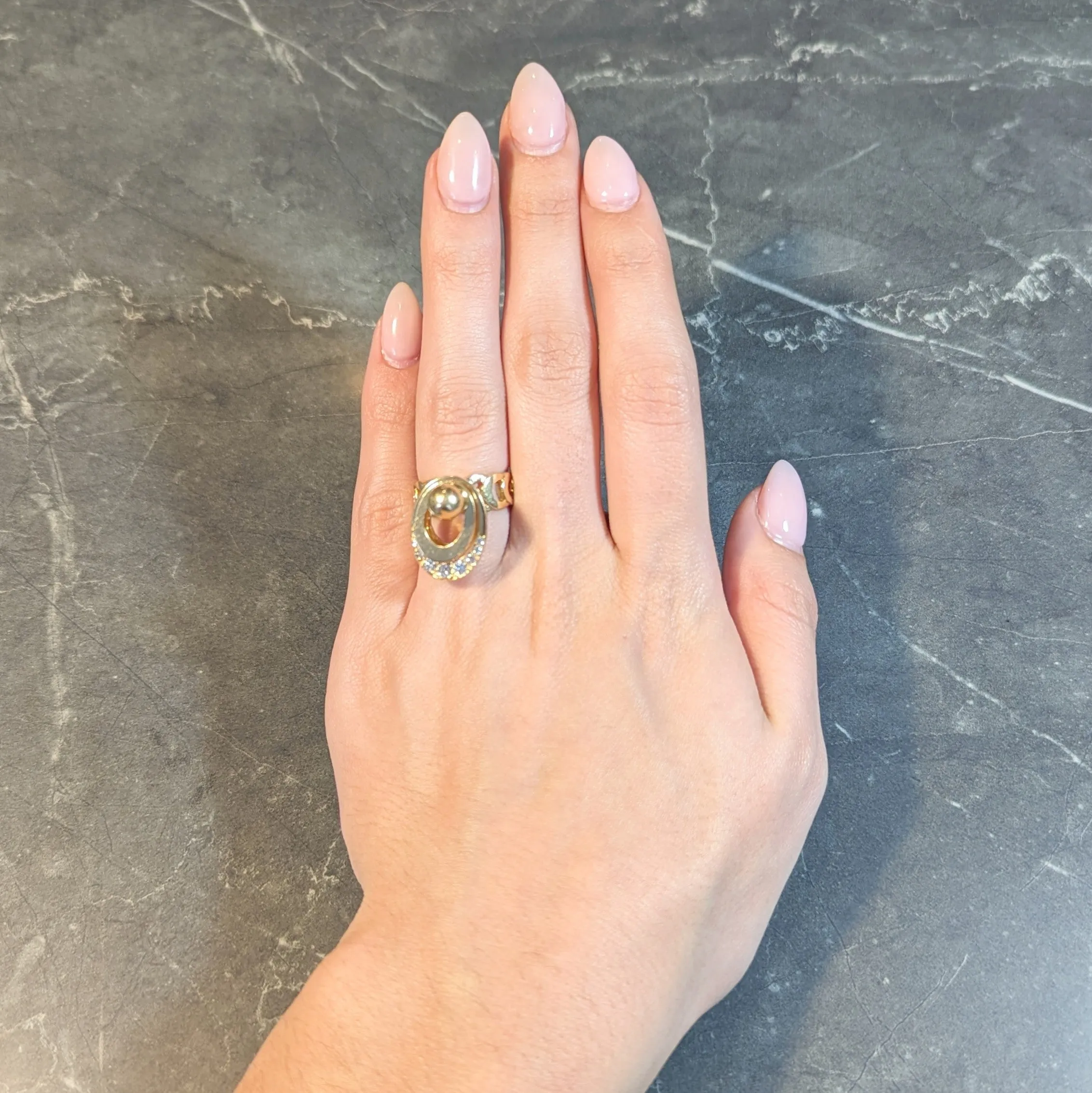 Norman Teufel Diamond 18 Karat Gold Arch Vintage Kinetic Fidget Spinning Ring