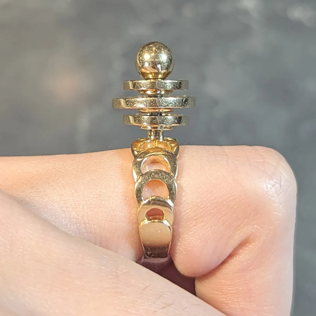 Norman Teufel Diamond 18 Karat Gold Arch Vintage Kinetic Fidget Spinning Ring