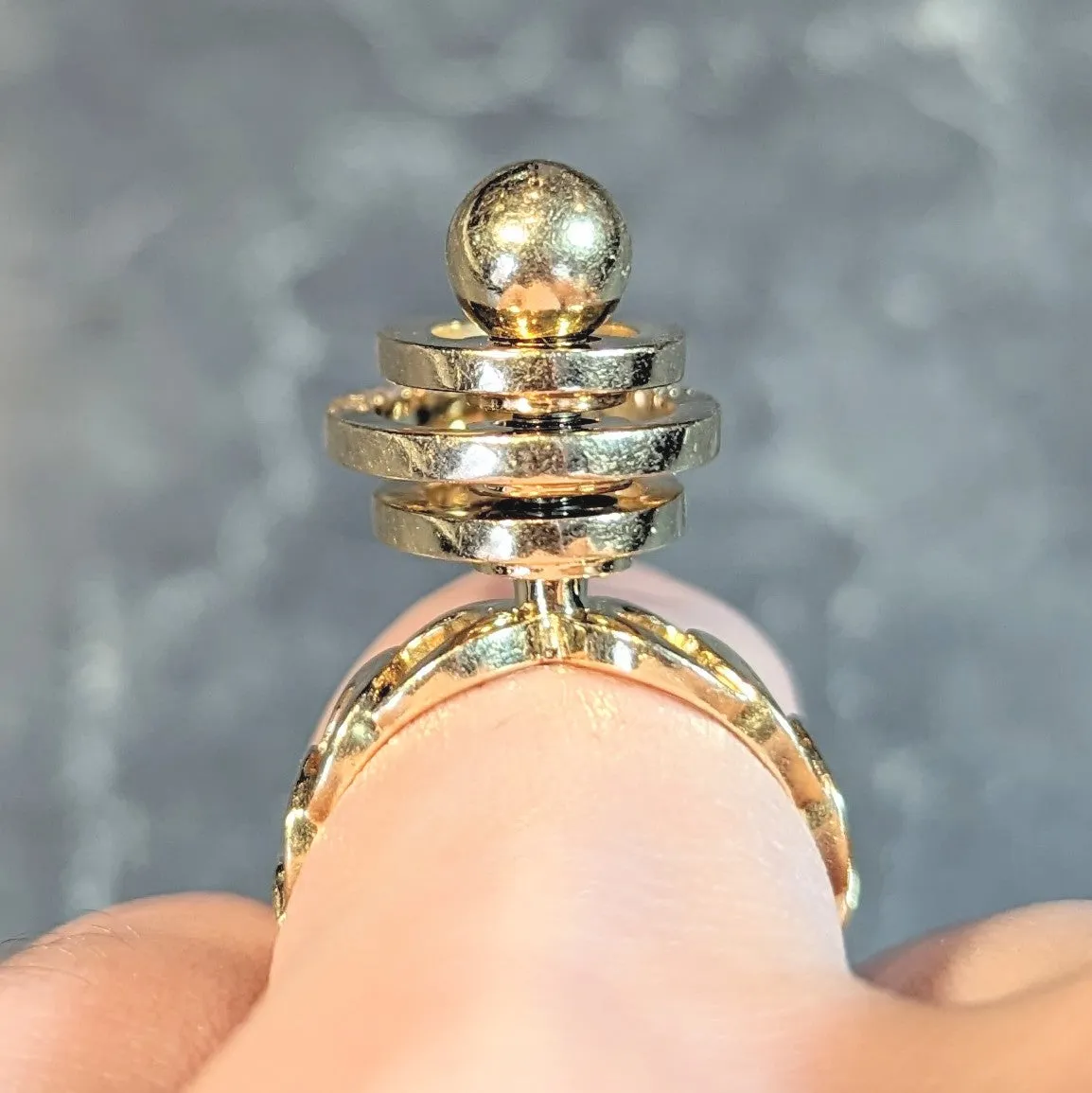 Norman Teufel Diamond 18 Karat Gold Arch Vintage Kinetic Fidget Spinning Ring
