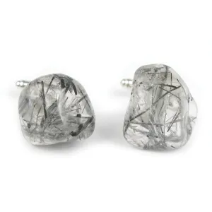 One-Of-A-Kind Tumbled Tourmalinated Crystal Quartz Cufflinks
