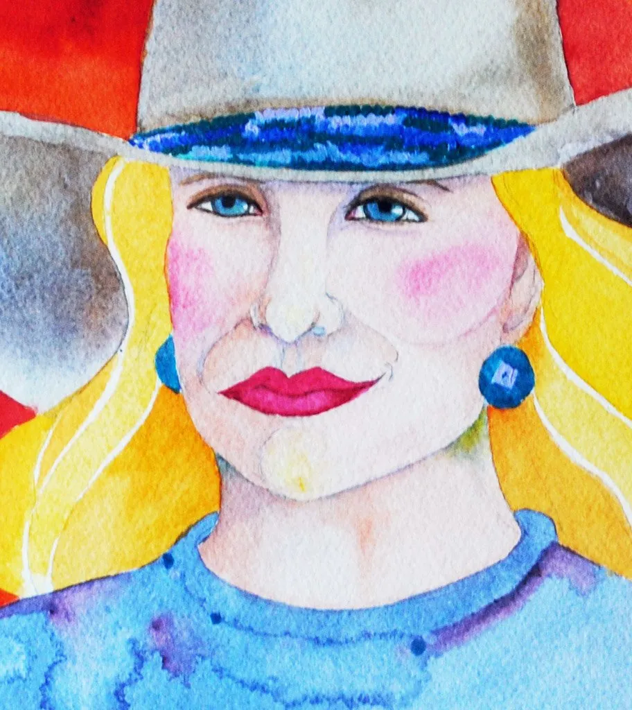 Original Blonde Cowgirl Watercolor by Linda Lucy Lunde