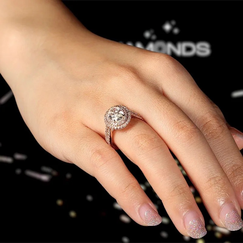 Oval Cut 14k Rose Gold Double Halo Engagement Ring