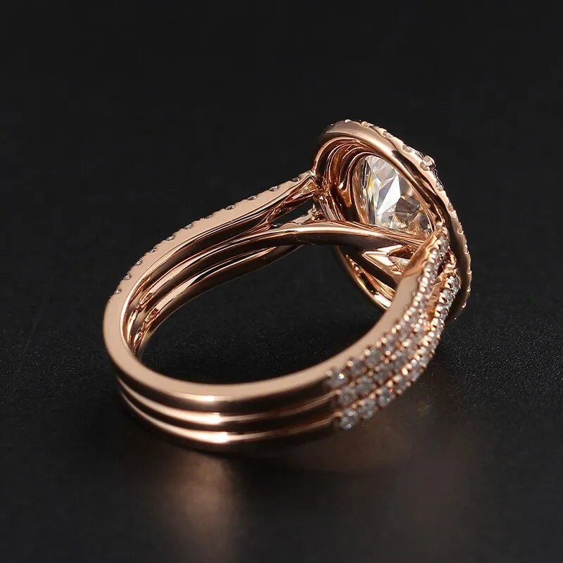 Oval Cut 14k Rose Gold Double Halo Engagement Ring