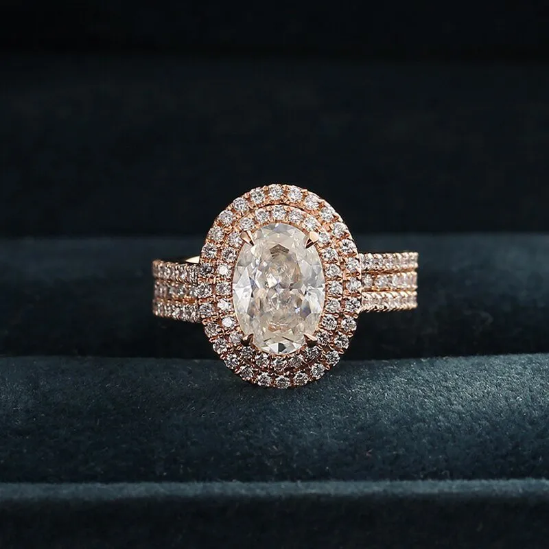 Oval Cut 14k Rose Gold Double Halo Engagement Ring
