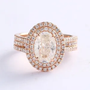 Oval Cut 14k Rose Gold Double Halo Engagement Ring