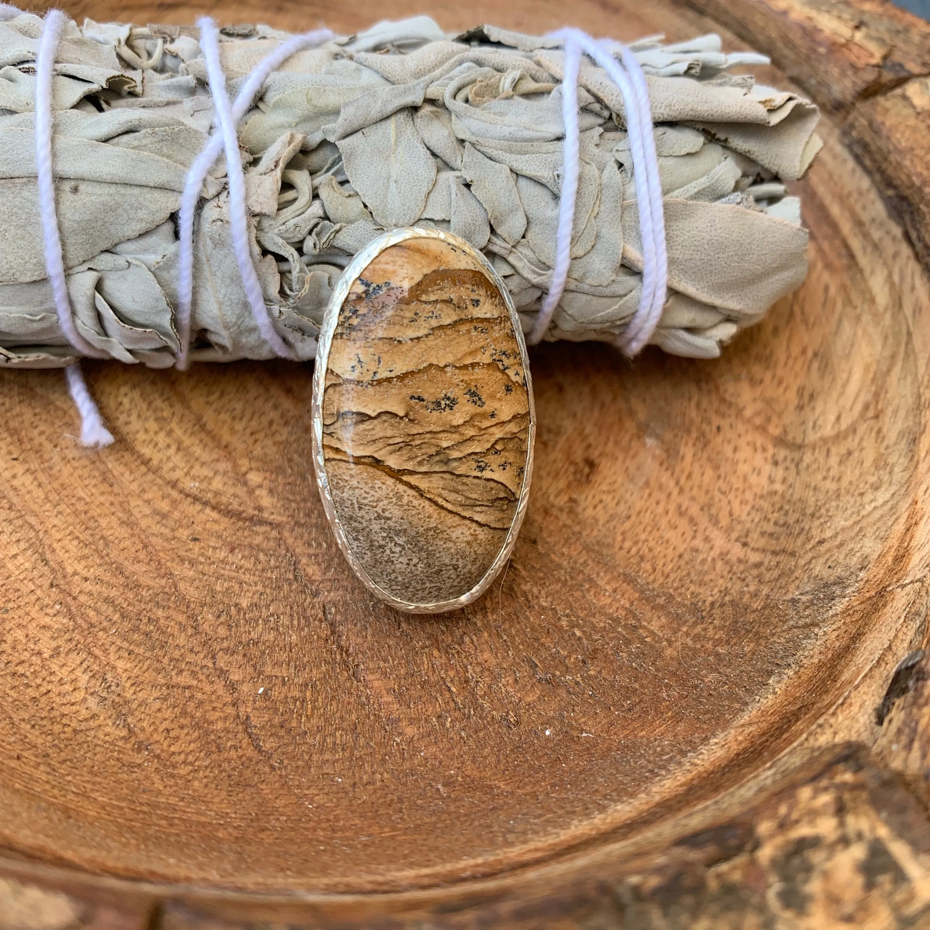 Oval Picture Jasper Ring in Silver