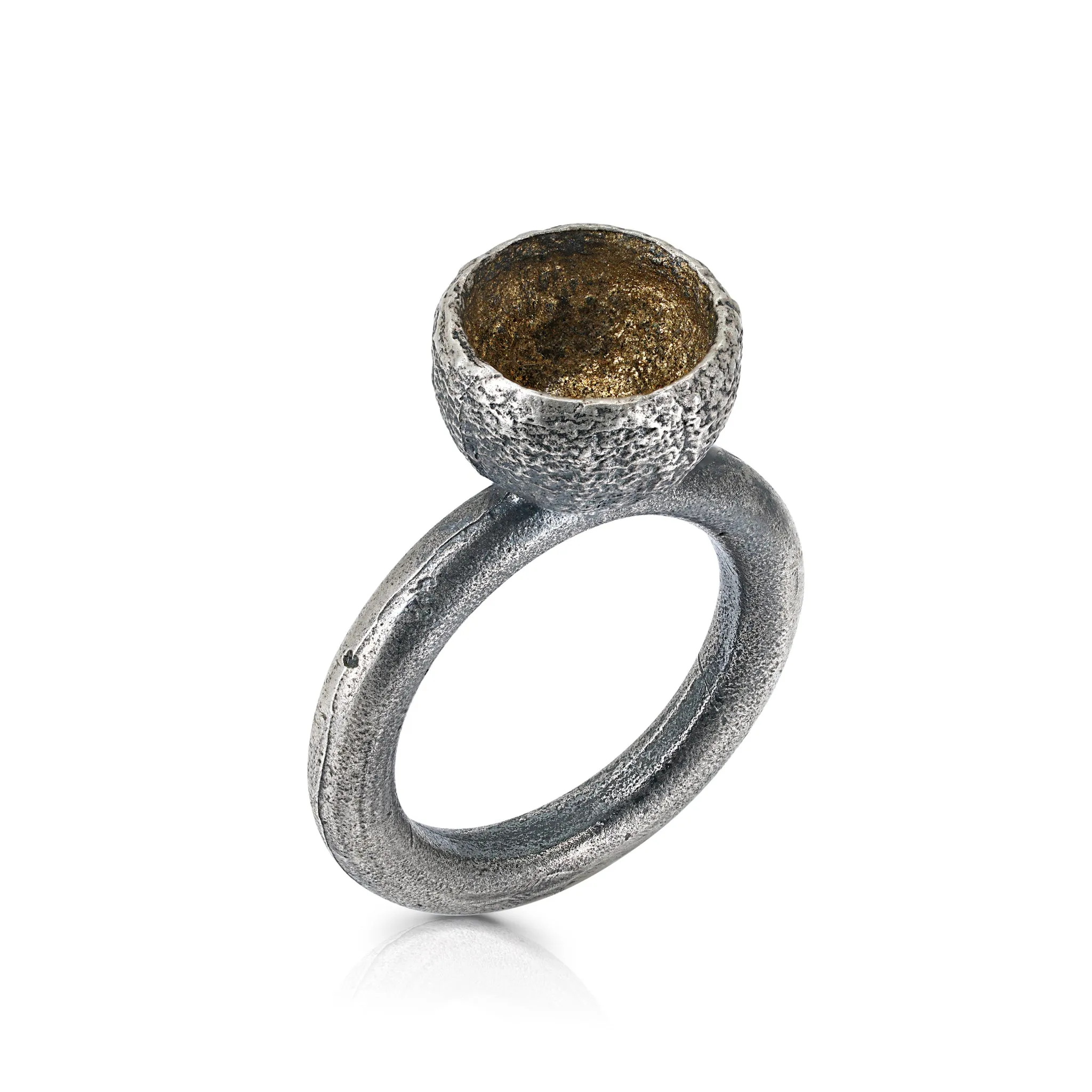 Oxidized Silver and Gold Leaf Priest Ring