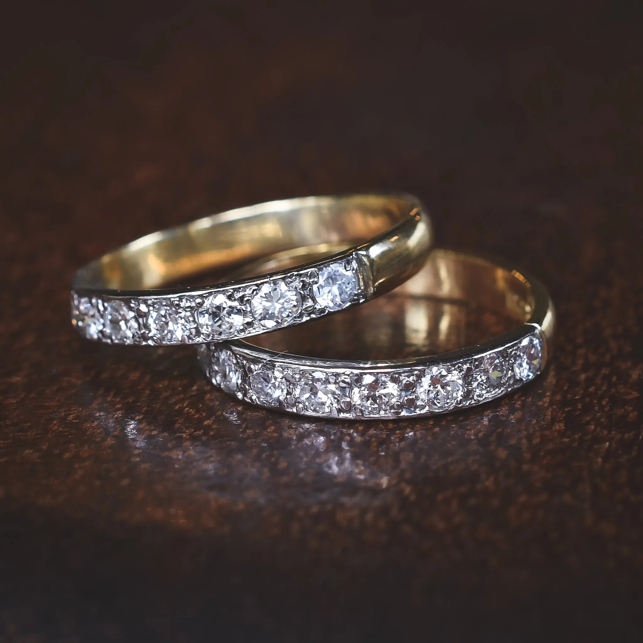 Pair Vintage Diamond Half Eternity Rings