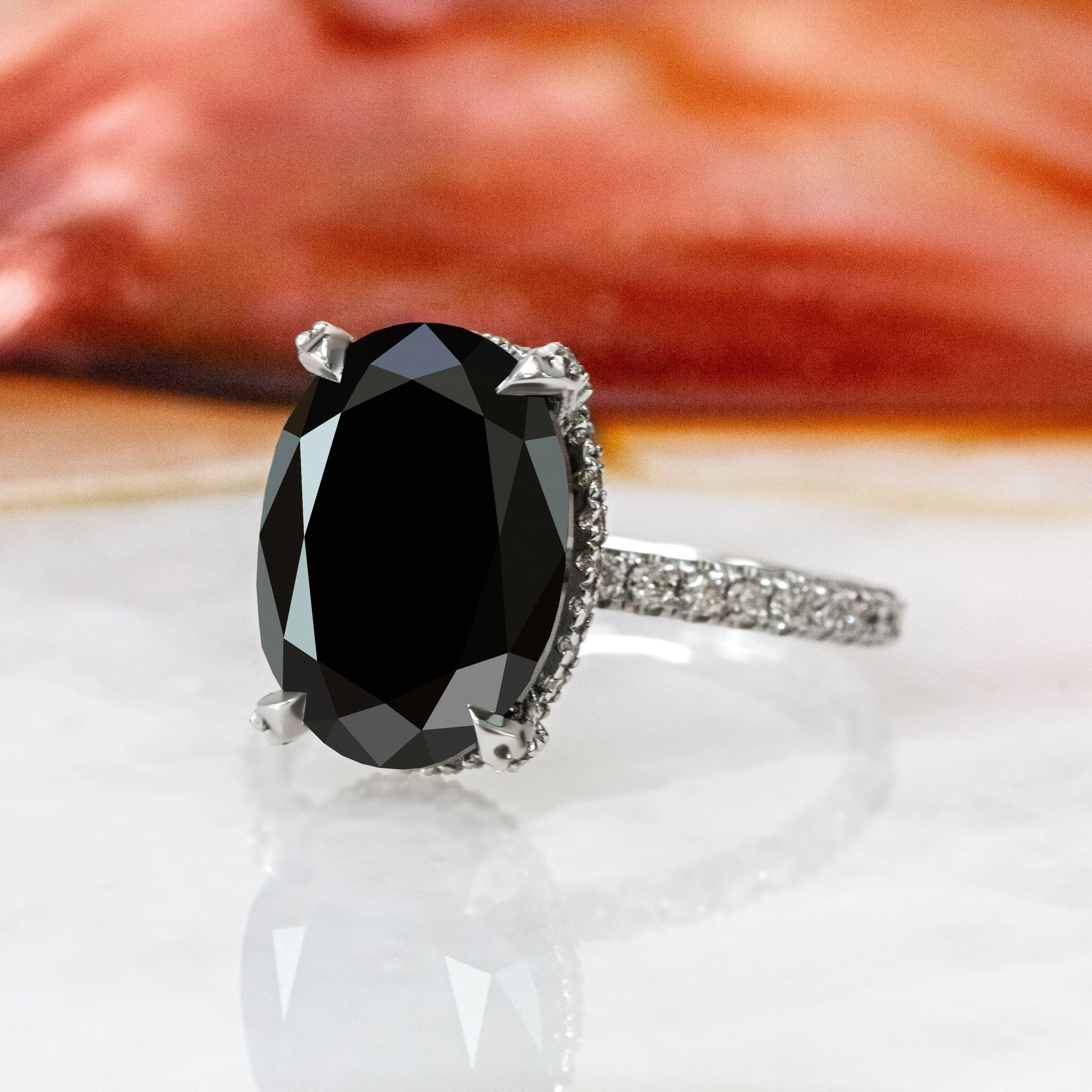 Pale Darkness Black & White Natural Diamond Oval Cut Engagement Ring