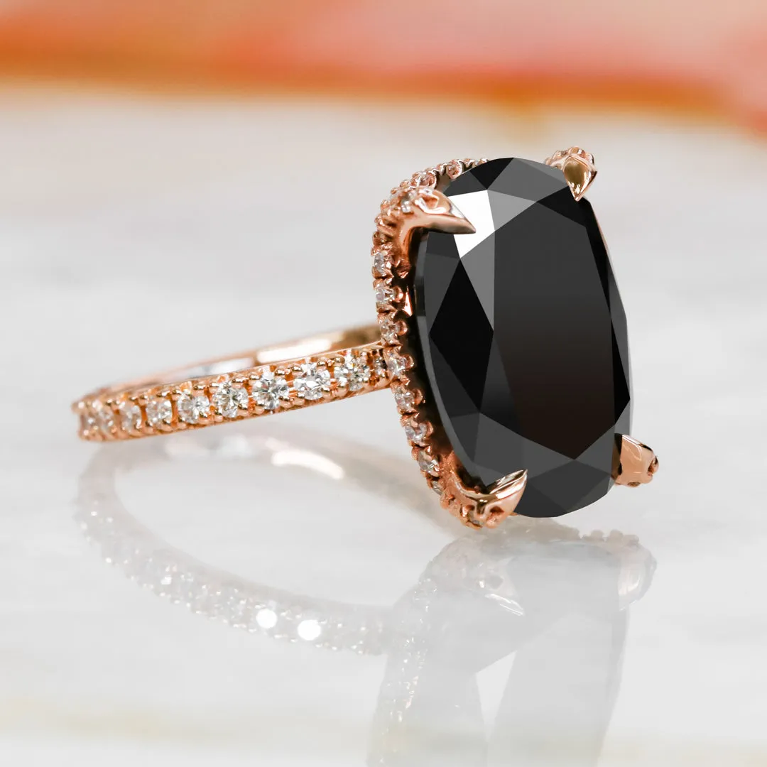 Pale Darkness Black & White Natural Diamond Oval Cut Engagement Ring