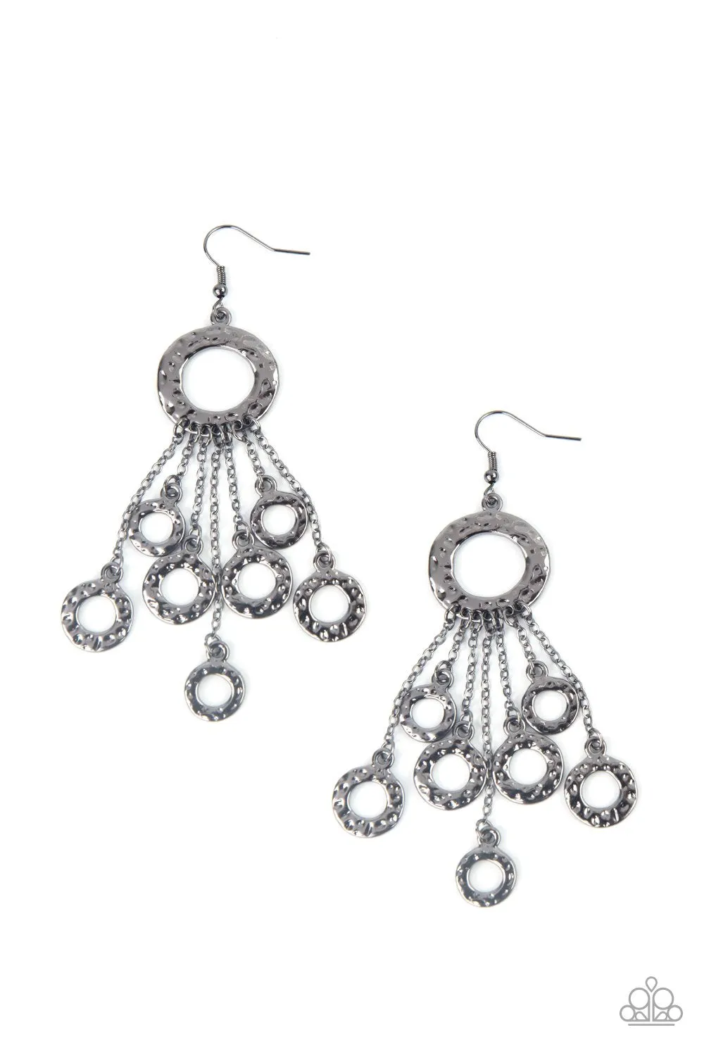 Paparazzi " Right Under Your Nose " Black Metal Chains & Hammered Rings Earrings