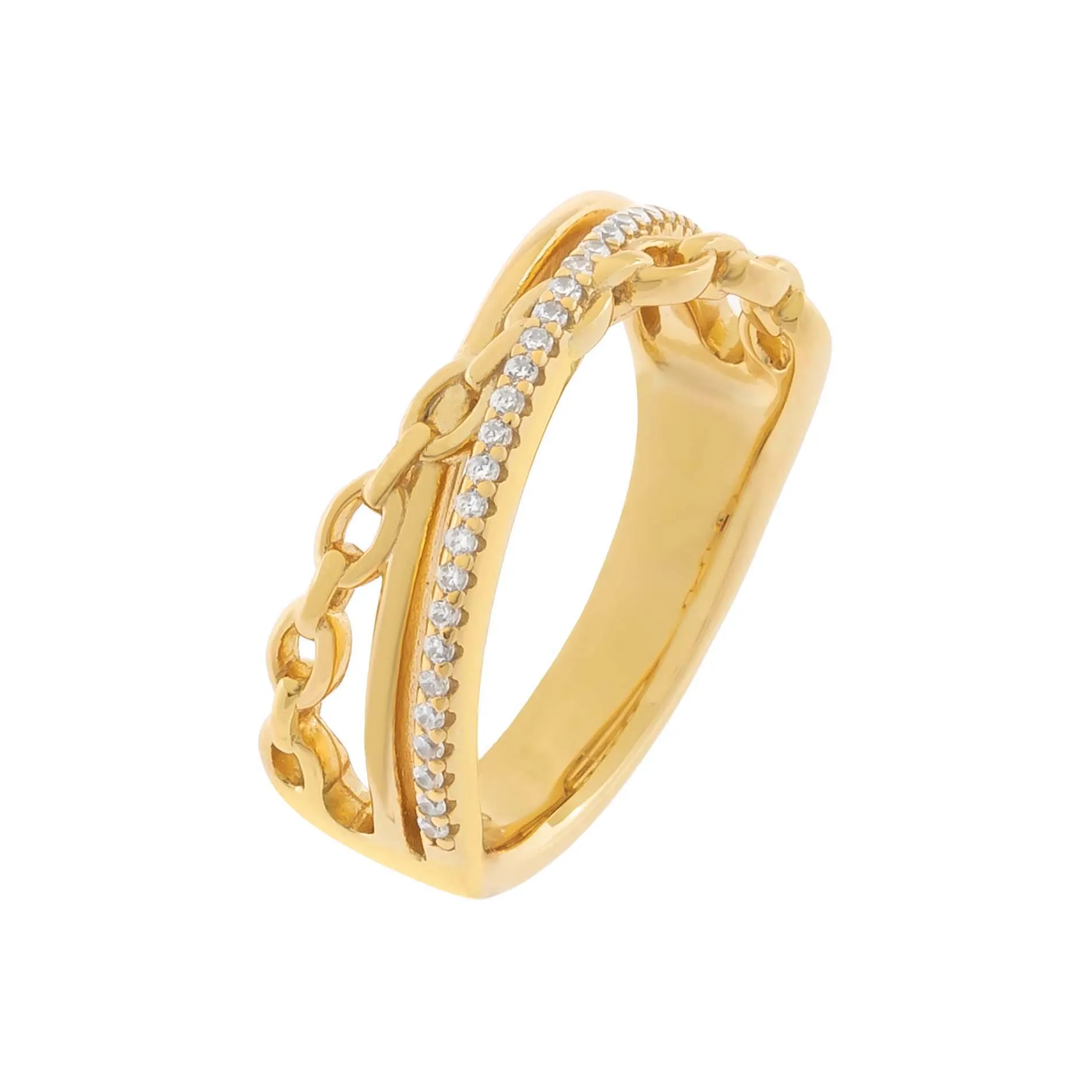 Pavé x Link Crossed Ring