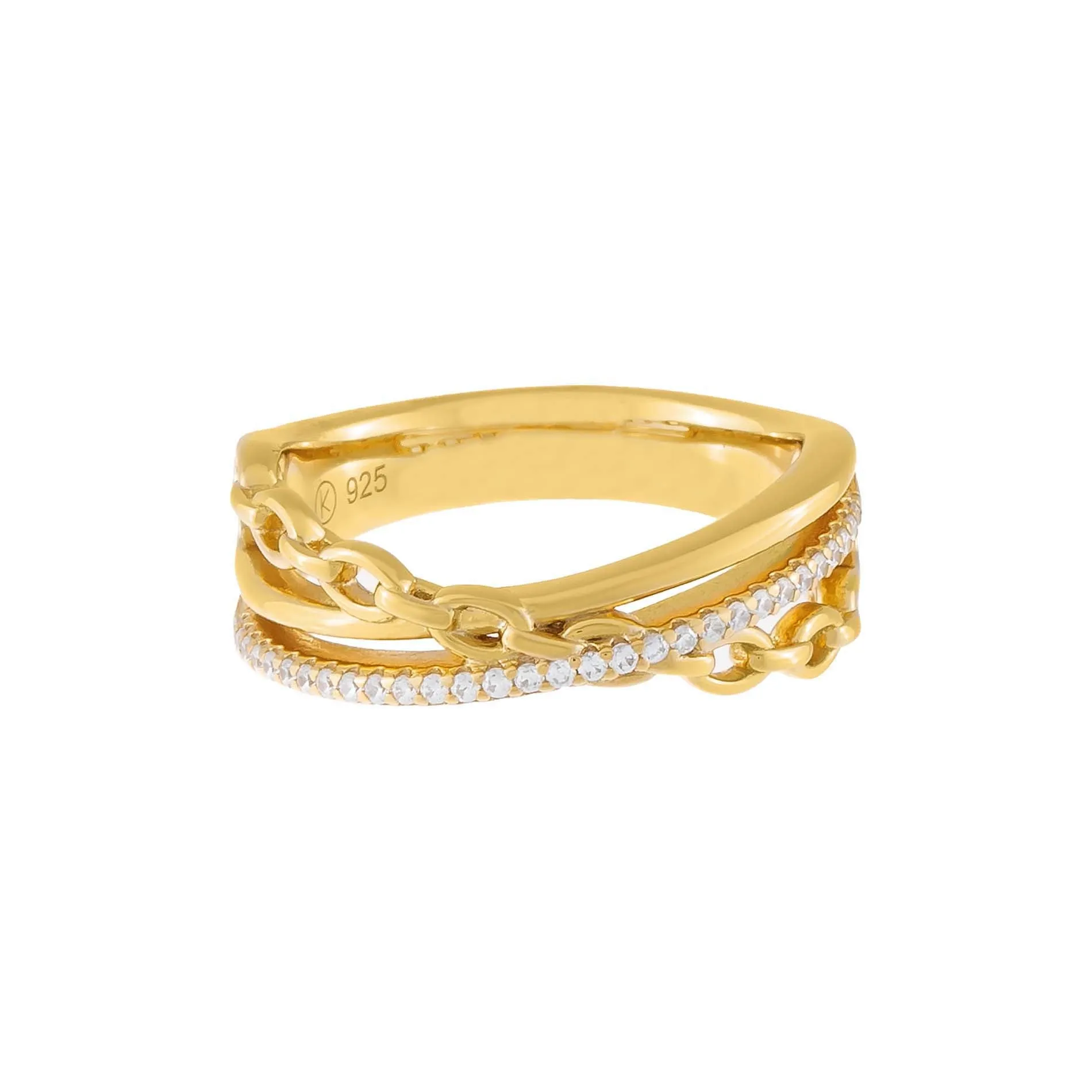Pavé x Link Crossed Ring