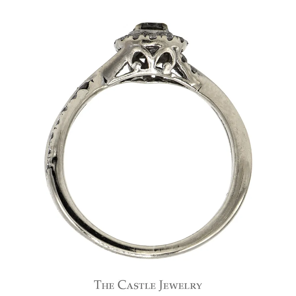 Pear Shape Diamond Engagement Ring With Round Brilliant Cut Diamond Halo And Sides .50CTTW In 14KT White Gold