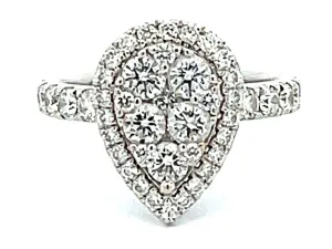 Pear Shaped Diamond Cluster Halo Engagement Ring in 14K White Gold