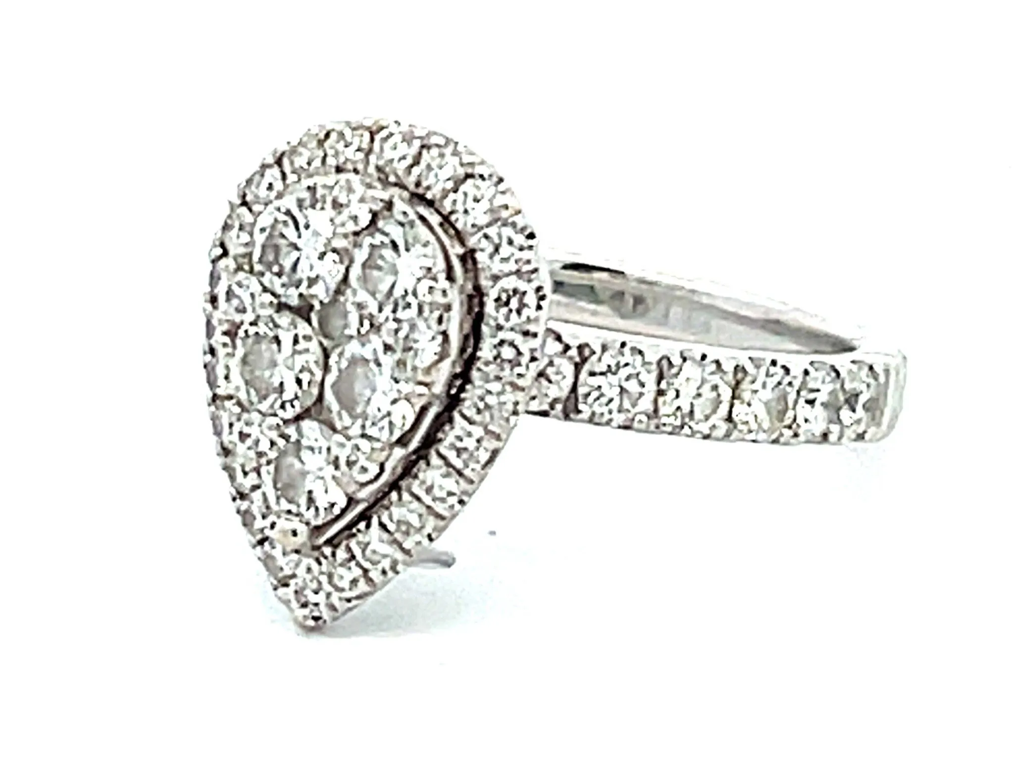 Pear Shaped Diamond Cluster Halo Engagement Ring in 14K White Gold