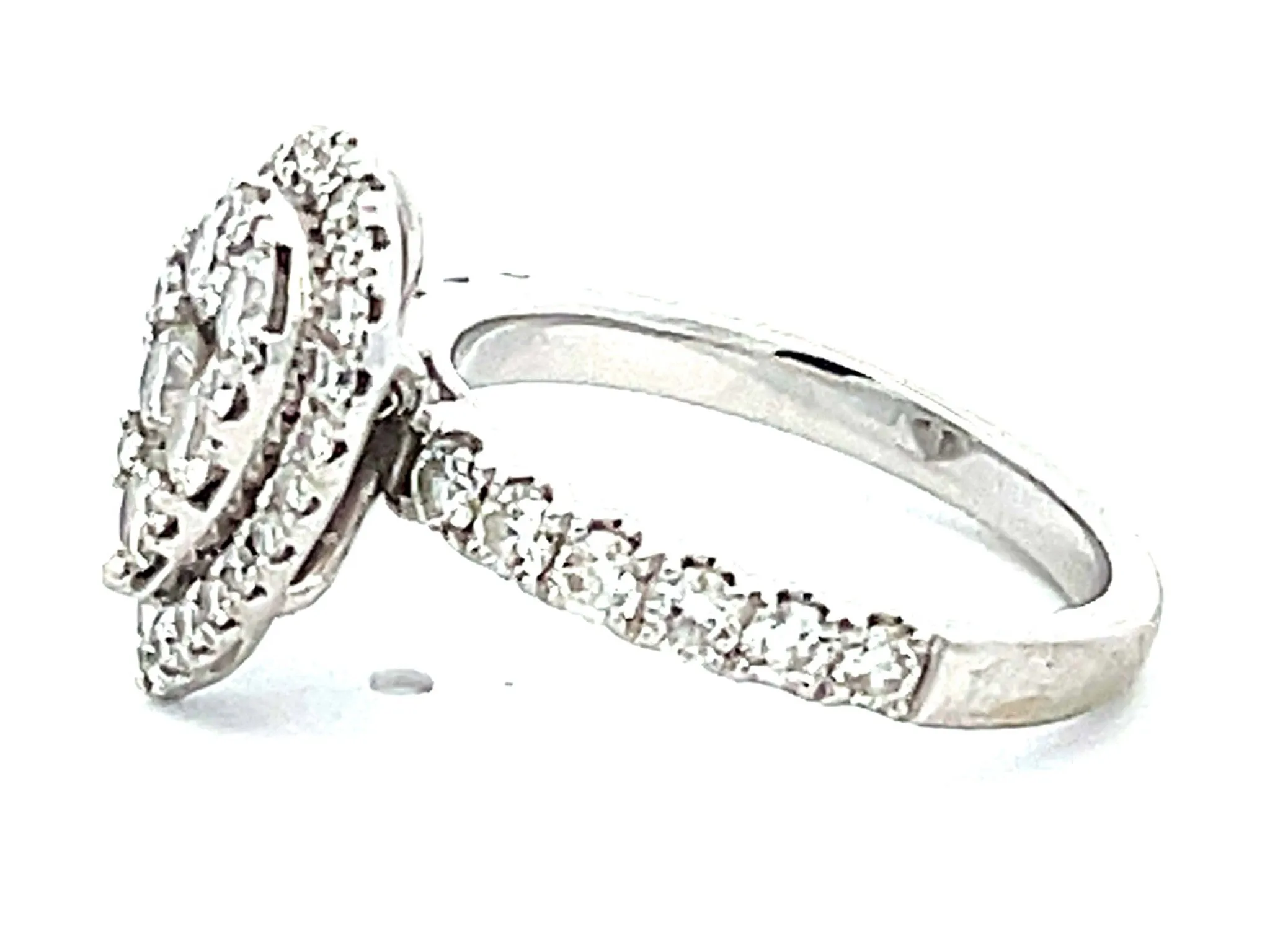 Pear Shaped Diamond Cluster Halo Engagement Ring in 14K White Gold