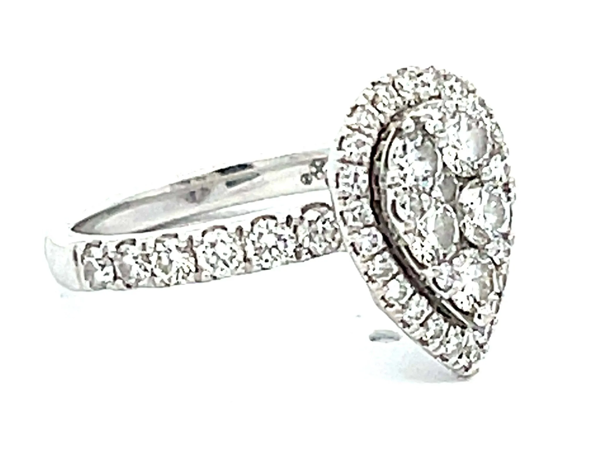 Pear Shaped Diamond Cluster Halo Engagement Ring in 14K White Gold