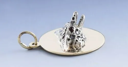 Pendant 14kt Gold and Diamond Fox Mask Form on 14kt Gold Disc Vintage