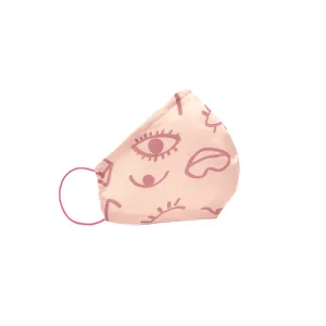 Pink Contemporary Evil Eye and Lips Doodle Print Double Layer Mask