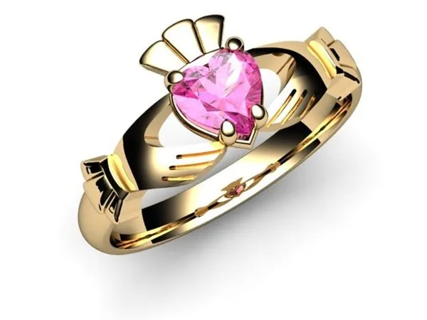PINK SAPPHIRE 14K Gold Claddagh Ring <font color="#FF0000"> IN STOCK!  Ships in 48 Hours!</font>