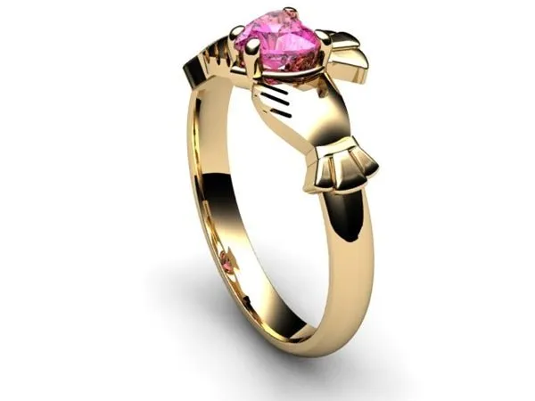 PINK SAPPHIRE 14K Gold Claddagh Ring <font color="#FF0000"> IN STOCK!  Ships in 48 Hours!</font>