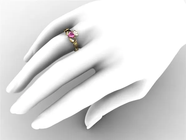 PINK SAPPHIRE 14K Gold Claddagh Ring <font color="#FF0000"> IN STOCK!  Ships in 48 Hours!</font>