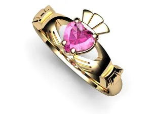 PINK SAPPHIRE 14K Gold Claddagh Ring <font color="#FF0000"> IN STOCK!  Ships in 48 Hours!</font>