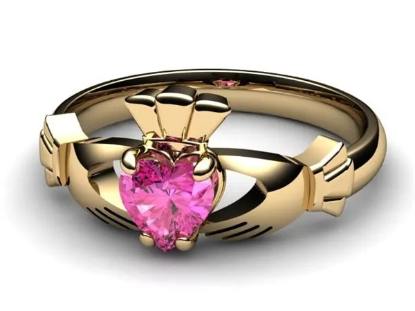 PINK SAPPHIRE 14K Gold Claddagh Ring <font color="#FF0000"> IN STOCK!  Ships in 48 Hours!</font>