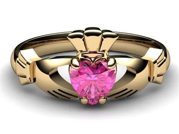 PINK SAPPHIRE 14K Gold Claddagh Ring <font color="#FF0000"> IN STOCK!  Ships in 48 Hours!</font>