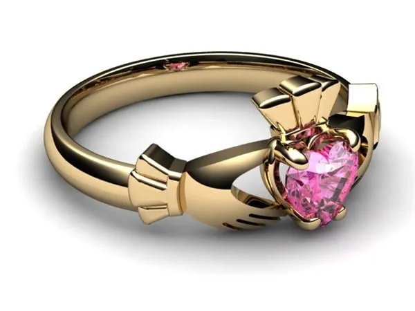 PINK SAPPHIRE 14K Gold Claddagh Ring <font color="#FF0000"> IN STOCK!  Ships in 48 Hours!</font>