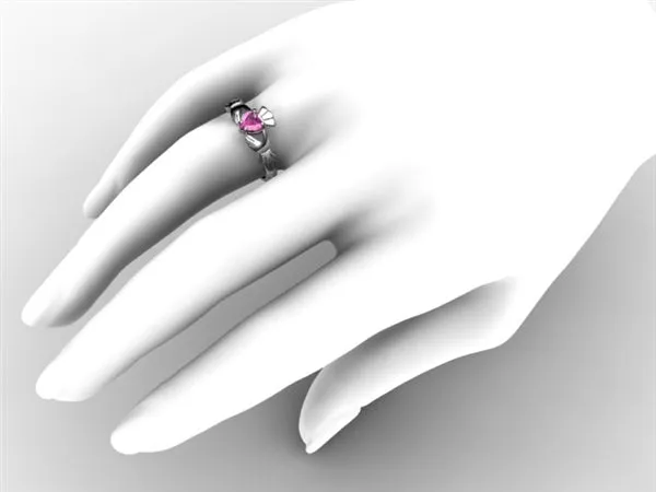 PINK SAPPHIRE 14K WHITE Gold Claddagh Ring <font color="#FF0000"> IN STOCK!  Ships in 48 Hours!</font>