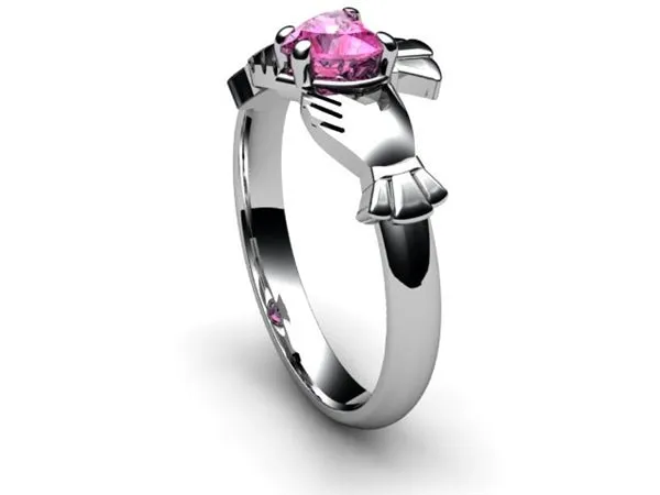 PINK SAPPHIRE 14K WHITE Gold Claddagh Ring <font color="#FF0000"> IN STOCK!  Ships in 48 Hours!</font>