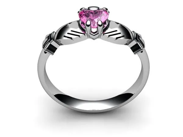 PINK SAPPHIRE 14K WHITE Gold Claddagh Ring <font color="#FF0000"> IN STOCK!  Ships in 48 Hours!</font>