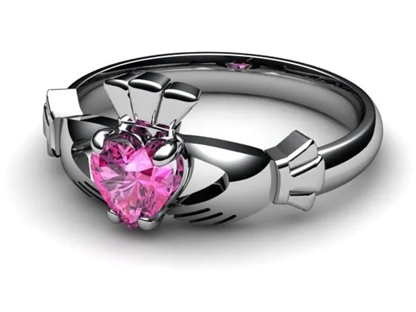 PINK SAPPHIRE 14K WHITE Gold Claddagh Ring <font color="#FF0000"> IN STOCK!  Ships in 48 Hours!</font>