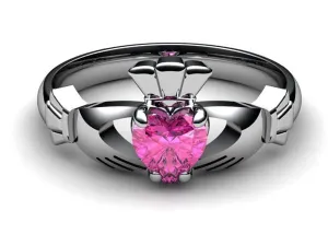 PINK SAPPHIRE 14K WHITE Gold Claddagh Ring <font color="#FF0000"> IN STOCK!  Ships in 48 Hours!</font>