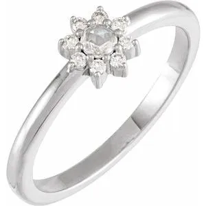 Platinum 1/6 CTW Rose-Cut Natural Diamond & Faceted Natural Diamond Halo-Style Ring