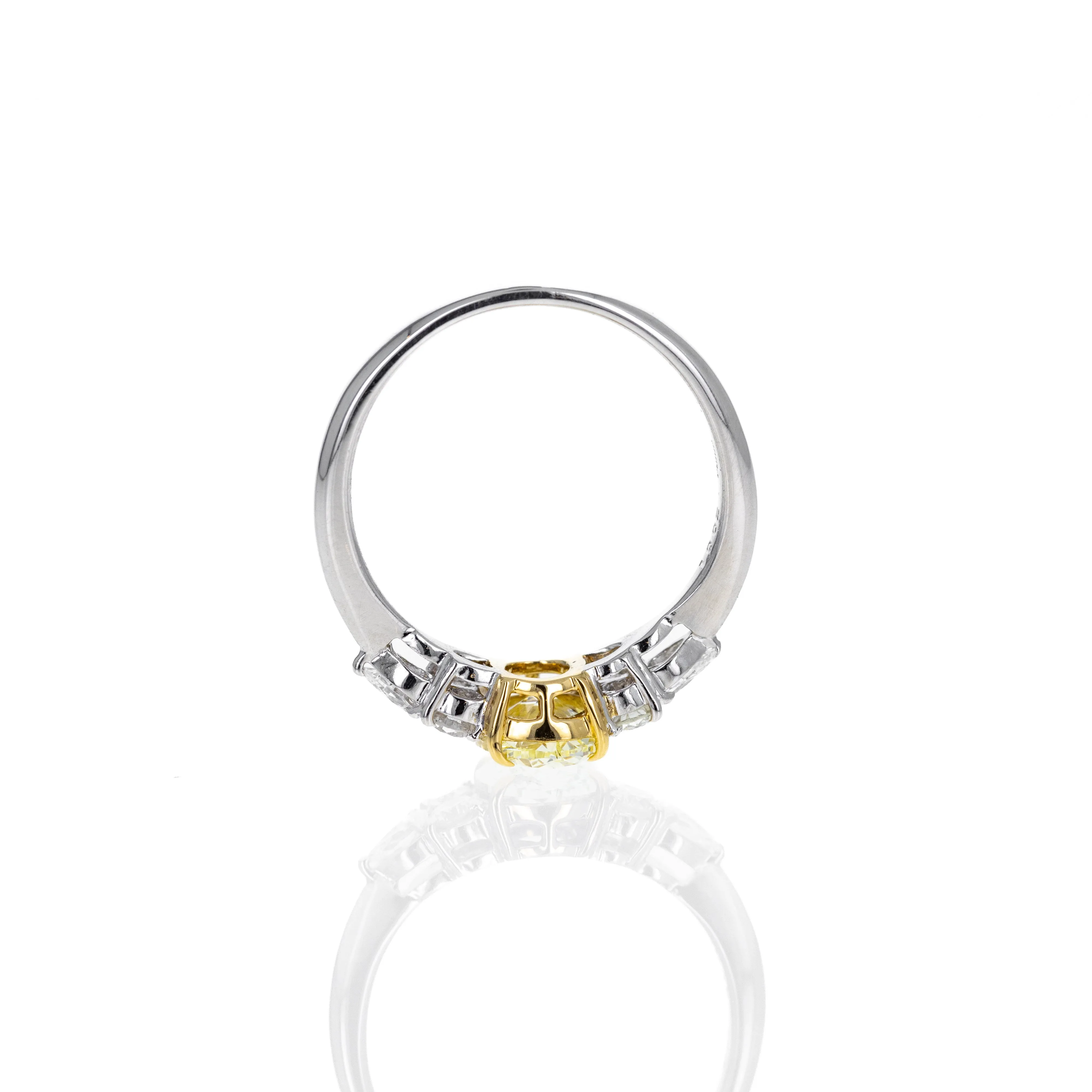 Platinum and 18K Yellow Gold 1 Carat Light Yellow Diamond Engagement Ring