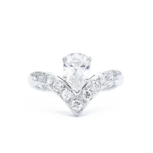 Platinum and Pear Diamond V Ring