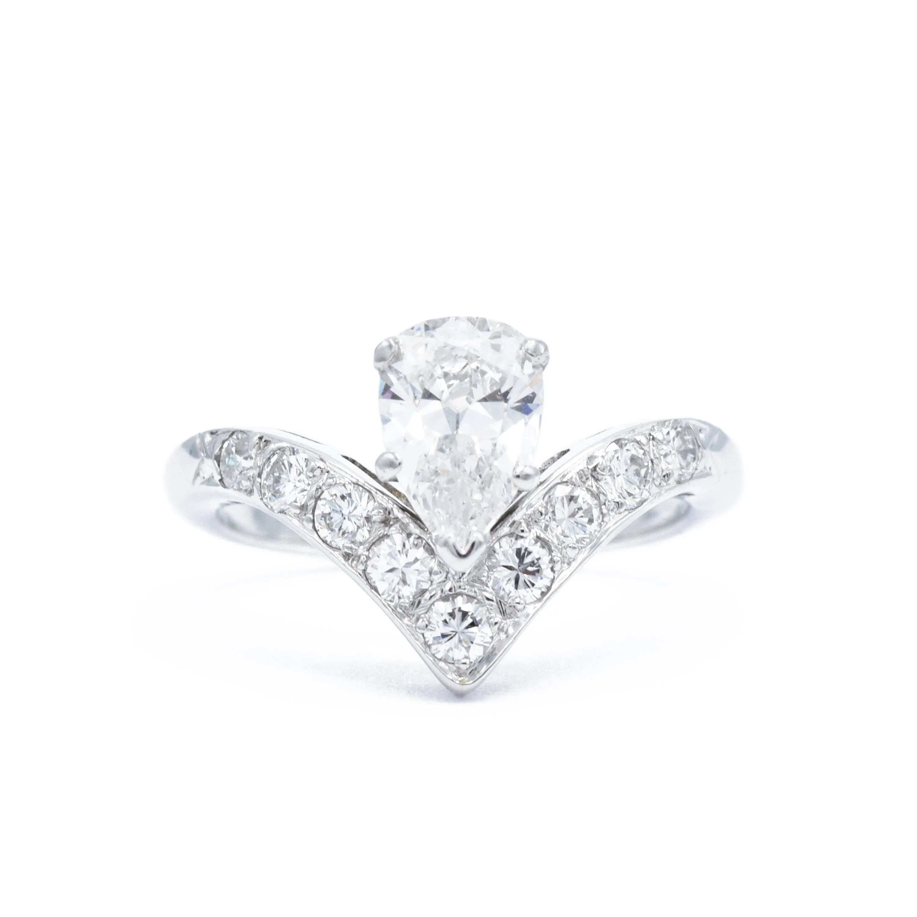 Platinum and Pear Diamond V Ring