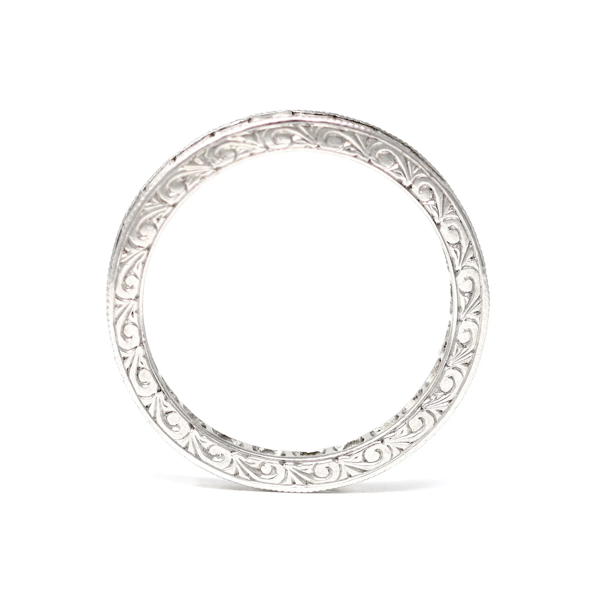 Platinum Eternity Baguette Diamond Band Ring Hand Carved