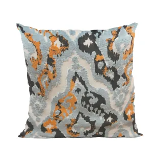 Plutus Tribal Harmony iKat Blue Orange Charcoal Velvet Luxury Throw Pillow