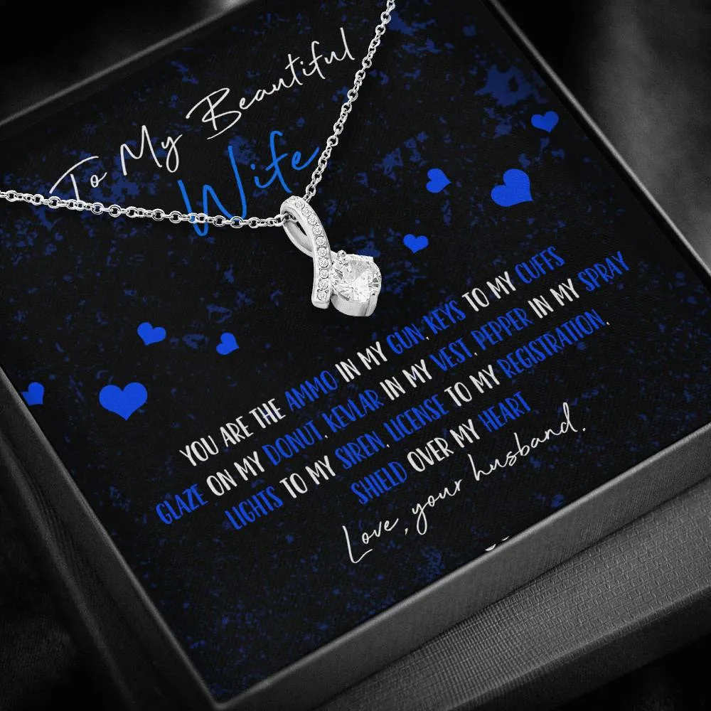 Police Wife Ribbon Drop Pendant Necklace